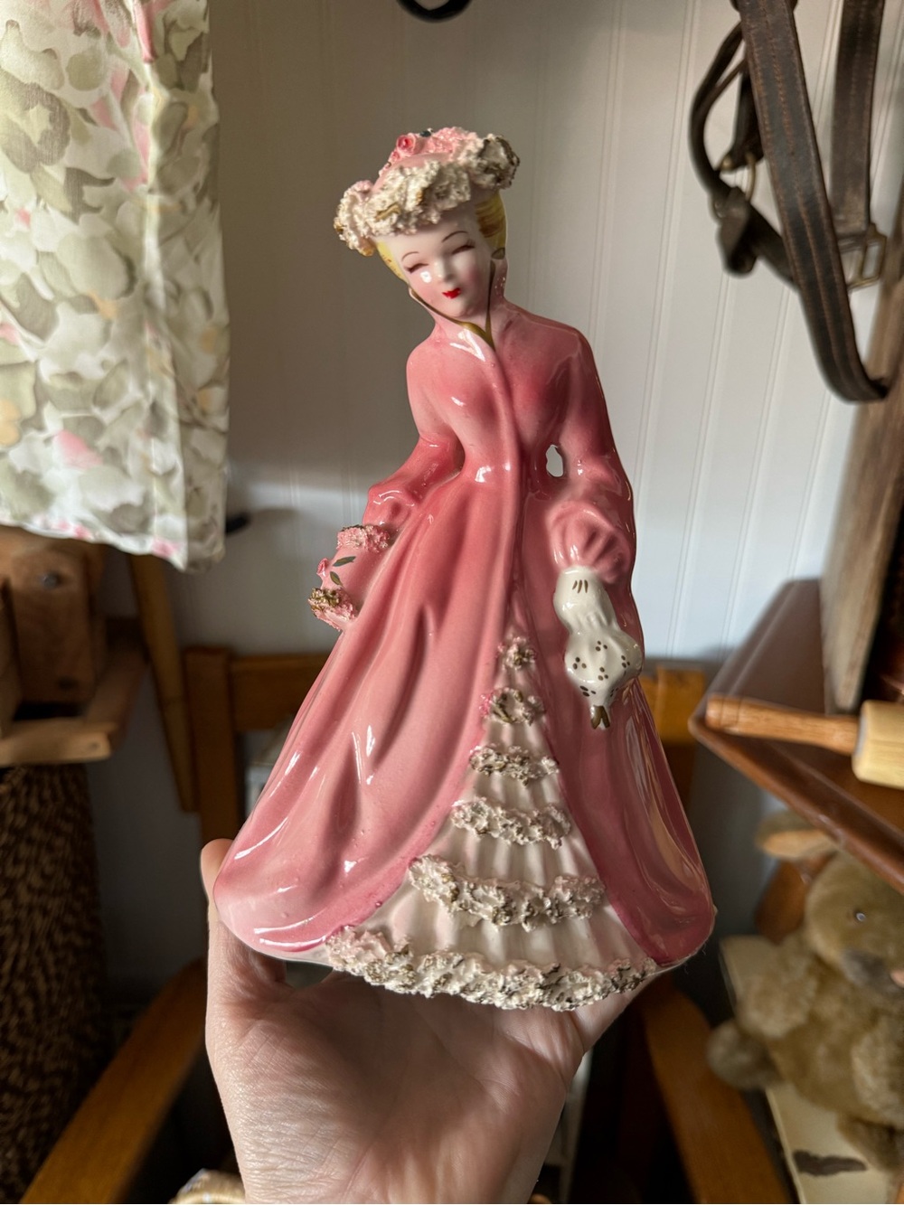 1951 Pink Ceramic Lady Figurine with “Spaghetti” trim